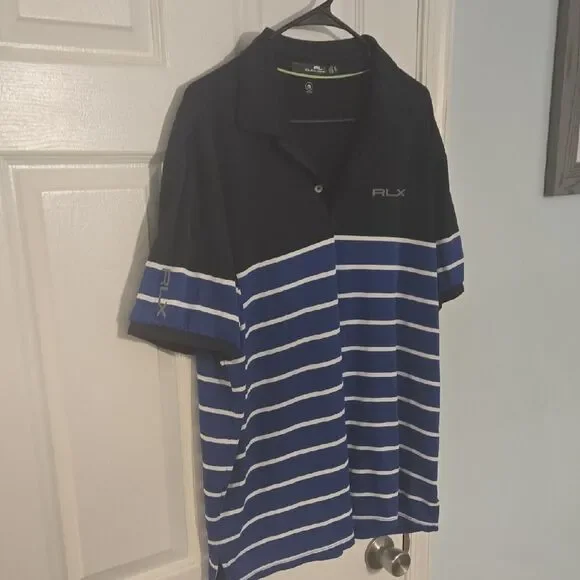 RLX Ralph Lauren Navy and White Striped Polo Shirt - Picture 4 of 8